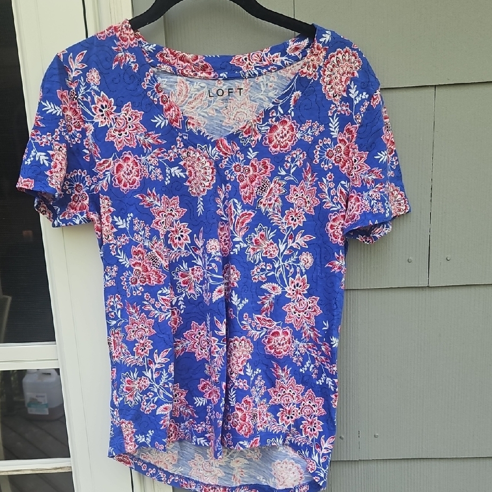 LOFT Pink and Orange Short Sleeve Blouse